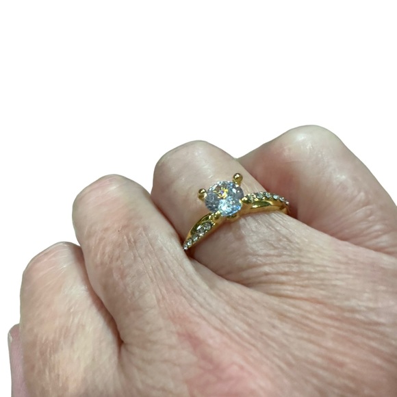 Gold and Rhinestone Diamond Solitaire Ring - Picture 6 of 8